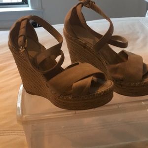 Club Monaco Beige Suede Wedge Sandals